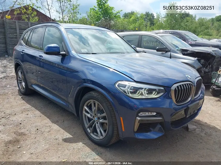 2019 BMW X3 M40I VIN: 5UXTS3C53K0Z08251 Lot: 45335331