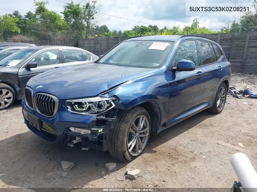 2019 BMW X3 M40I VIN: 5UXTS3C53K0Z08251 Lot: 45335331
