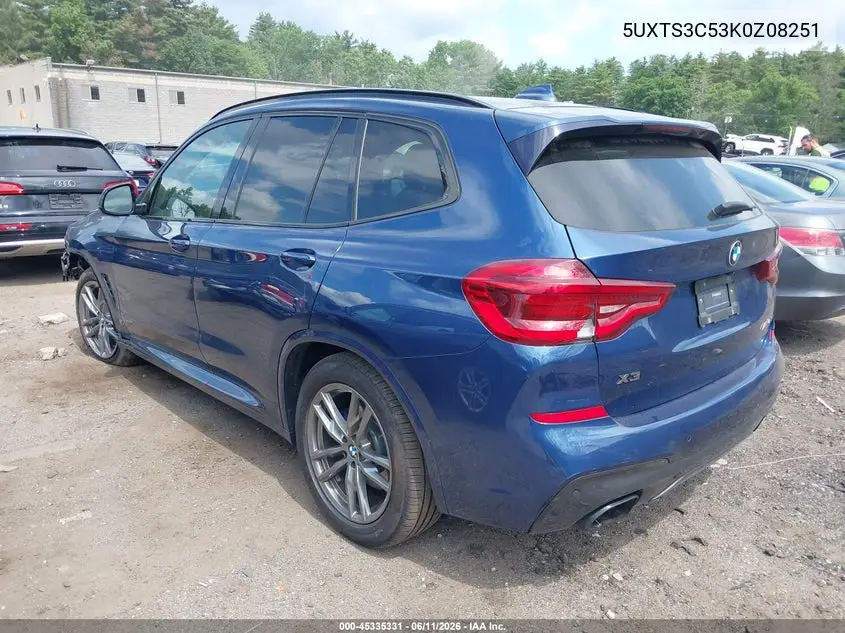 2019 BMW X3 M40I VIN: 5UXTS3C53K0Z08251 Lot: 45335331