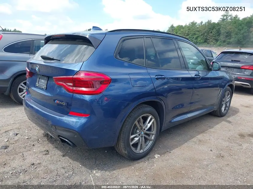 2019 BMW X3 M40I VIN: 5UXTS3C53K0Z08251 Lot: 45335331