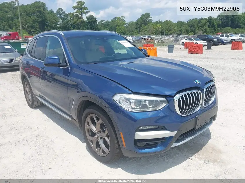 2021 BMW X3 xDrive30I VIN: 5UXTY5C03M9H22905 Lot: 45476415