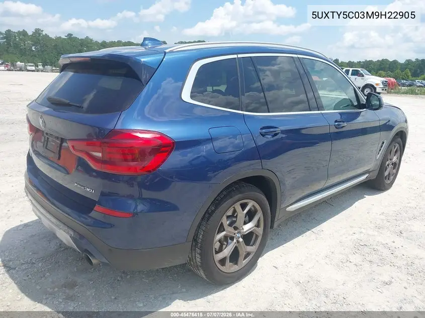 2021 BMW X3 xDrive30I VIN: 5UXTY5C03M9H22905 Lot: 45476415