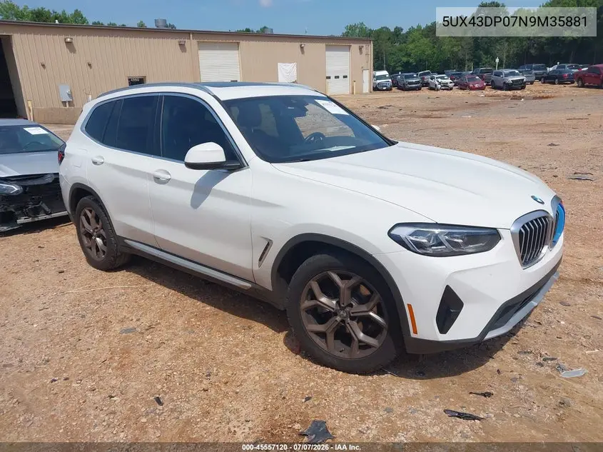 2022 BMW X3 Sdrive30I VIN: 5UX43DP07N9M35881 Lot: 45557120