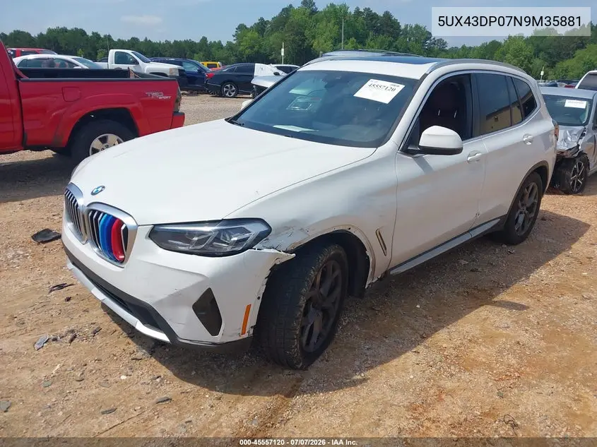 2022 BMW X3 Sdrive30I VIN: 5UX43DP07N9M35881 Lot: 45557120