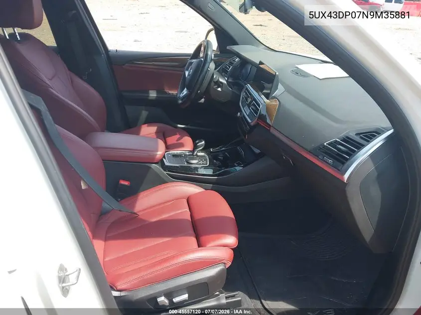 2022 BMW X3 Sdrive30I VIN: 5UX43DP07N9M35881 Lot: 45557120