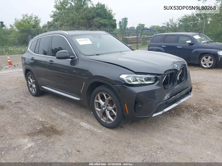 2022 BMW X3 xDrive30I VIN: 5UX53DP05N9L80268 Lot: 45641086