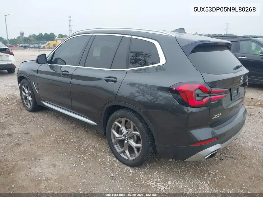 2022 BMW X3 xDrive30I VIN: 5UX53DP05N9L80268 Lot: 45641086