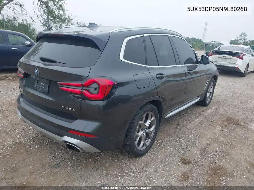 2022 BMW X3 xDrive30I VIN: 5UX53DP05N9L80268 Lot: 45641086