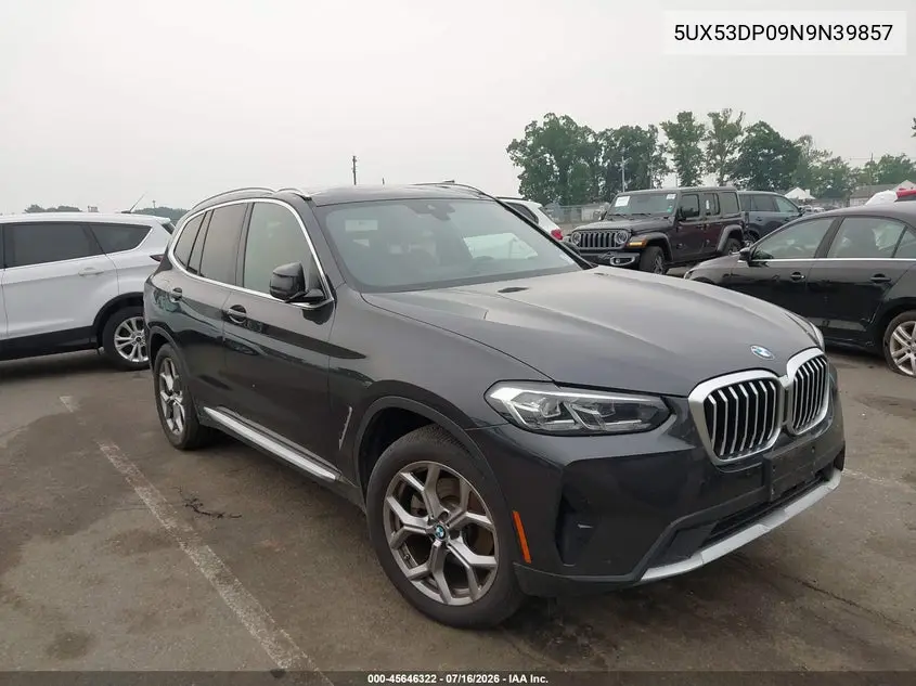 2022 BMW X3 xDrive30I VIN: 5UX53DP09N9N39857 Lot: 45646322