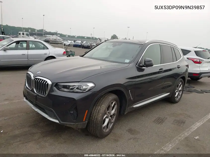 2022 BMW X3 xDrive30I VIN: 5UX53DP09N9N39857 Lot: 45646322