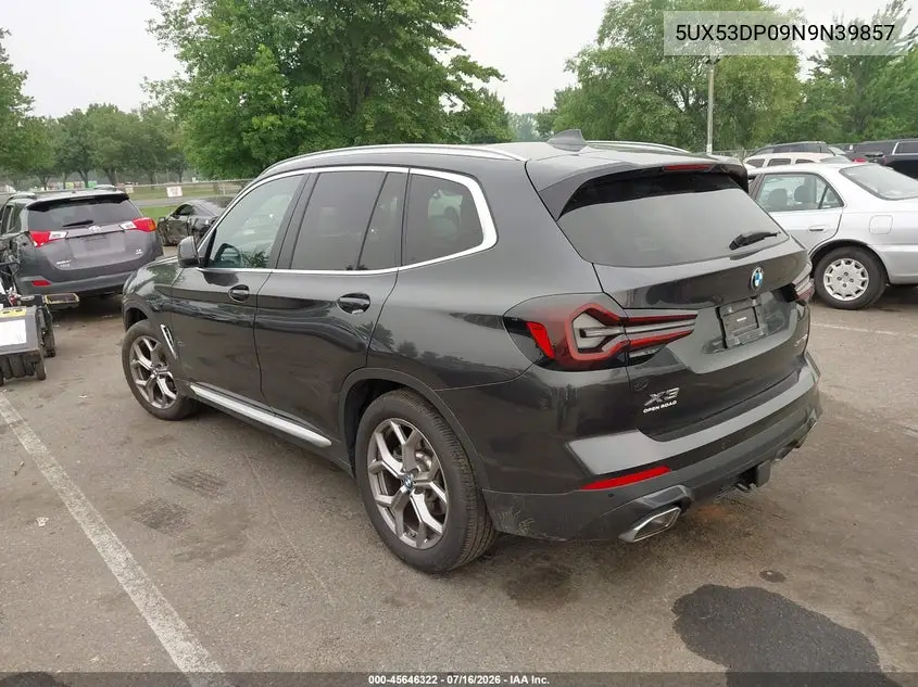 2022 BMW X3 xDrive30I VIN: 5UX53DP09N9N39857 Lot: 45646322