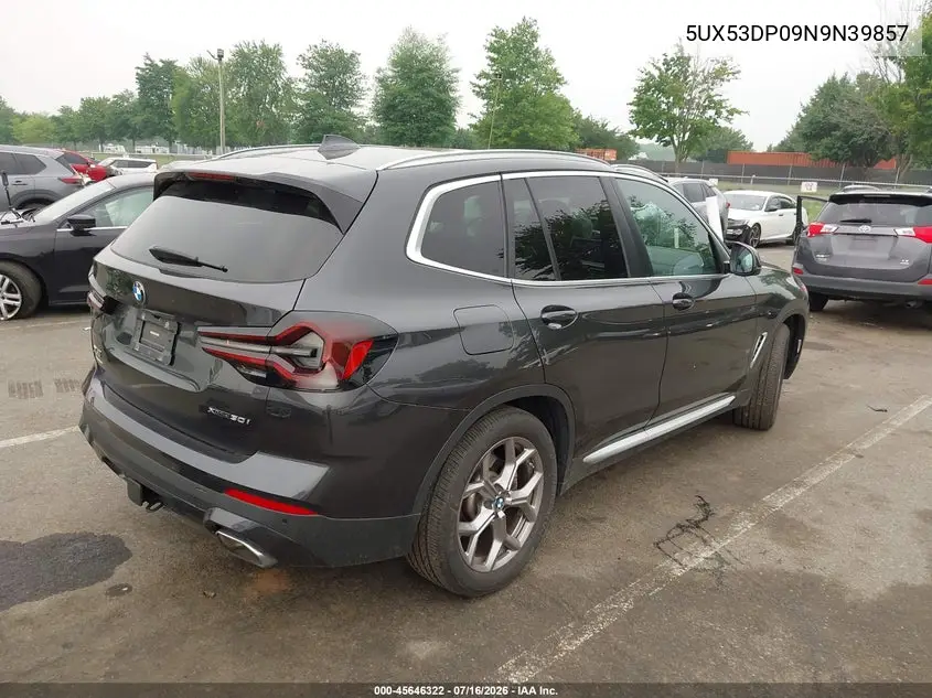 2022 BMW X3 xDrive30I VIN: 5UX53DP09N9N39857 Lot: 45646322