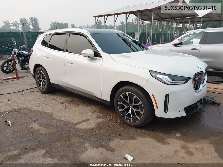 2026 BMW X3 30 xDrive VIN: 5UX53GP03T9331410 Lot: 45650850