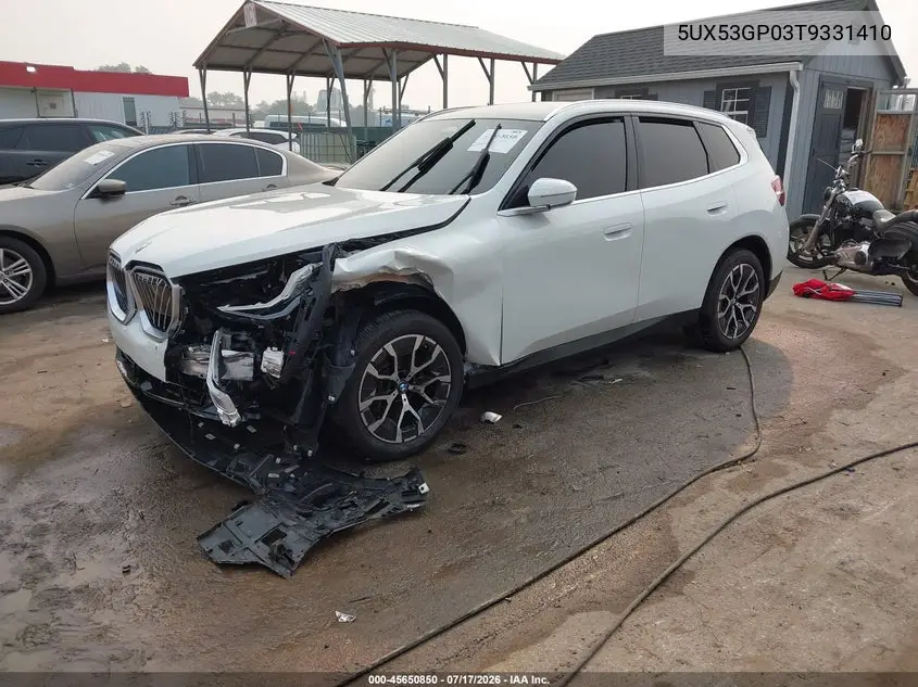 2026 BMW X3 30 xDrive VIN: 5UX53GP03T9331410 Lot: 45650850