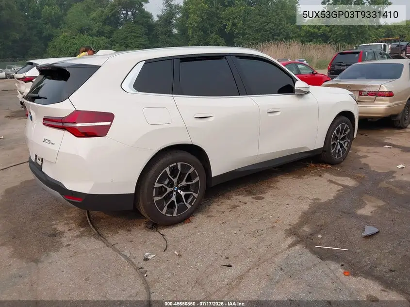 2026 BMW X3 30 xDrive VIN: 5UX53GP03T9331410 Lot: 45650850