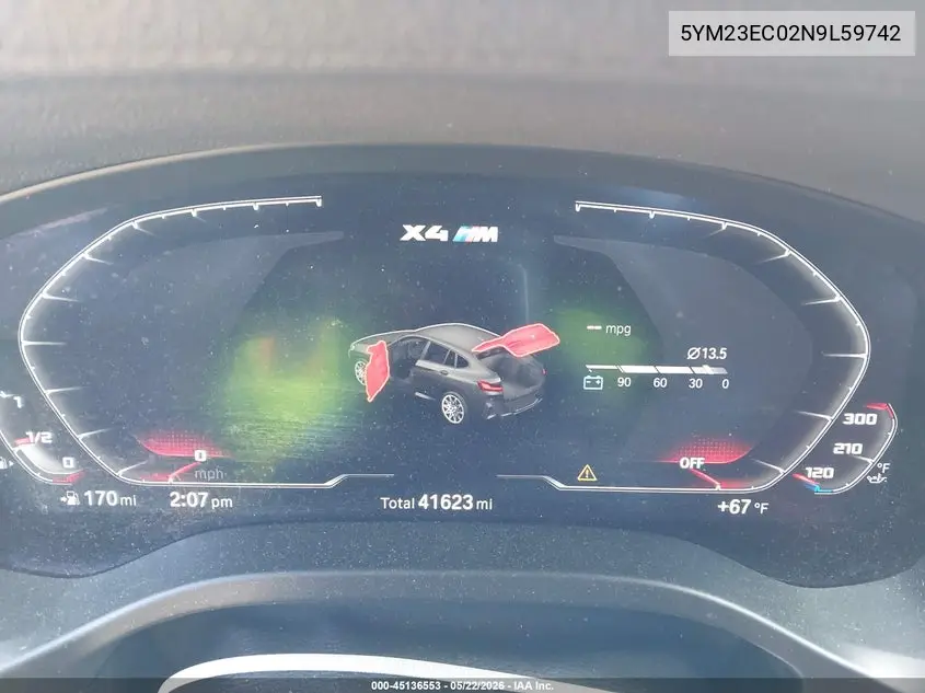 2022 BMW X4 M VIN: 5YM23EC02N9L59742 Lot: 45136553