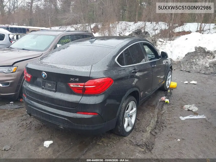 2016 BMW X4 xDrive35I VIN: 5UXXW5C51G0N92986 Lot: 44499198