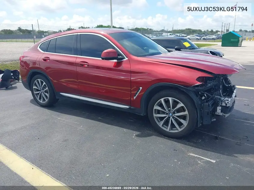 2019 BMW X4 xDrive30I VIN: 5UXUJ3C53KLG51794 Lot: 45236869