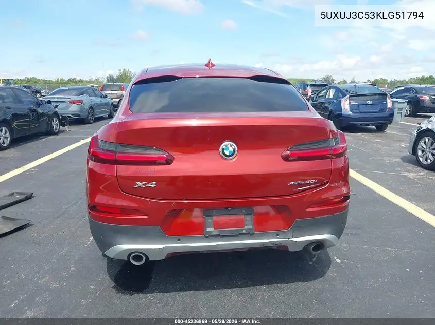 2019 BMW X4 xDrive30I VIN: 5UXUJ3C53KLG51794 Lot: 45236869