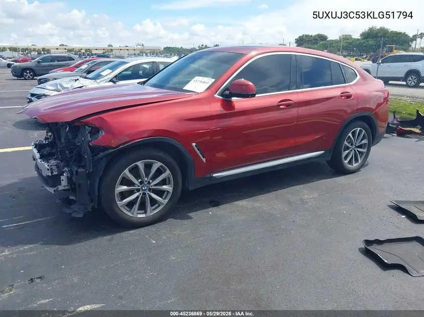 2019 BMW X4 xDrive30I VIN: 5UXUJ3C53KLG51794 Lot: 45236869