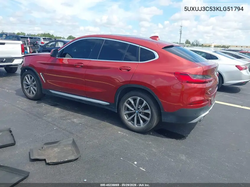 2019 BMW X4 xDrive30I VIN: 5UXUJ3C53KLG51794 Lot: 45236869