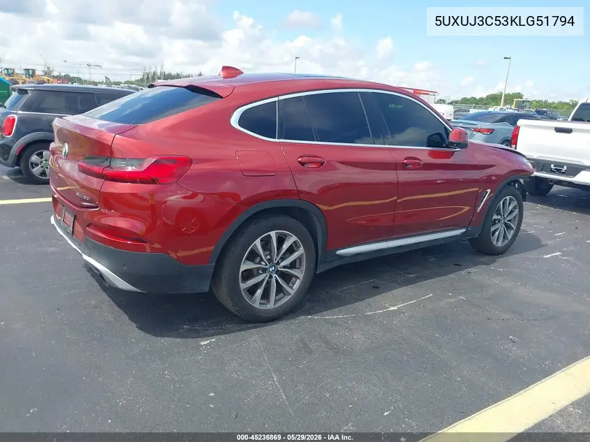 2019 BMW X4 xDrive30I VIN: 5UXUJ3C53KLG51794 Lot: 45236869