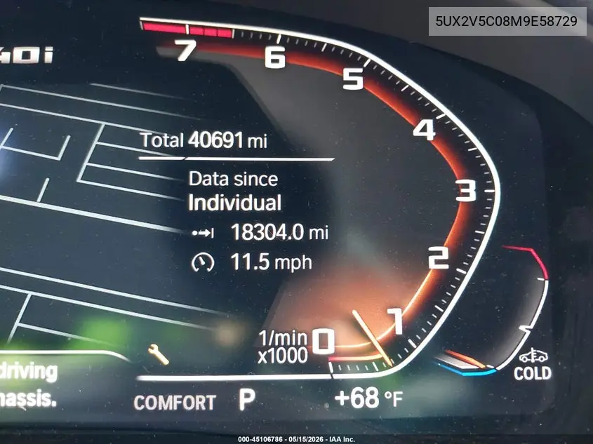 2021 BMW X4 M40I VIN: 5UX2V5C08M9E58729 Lot: 45106786