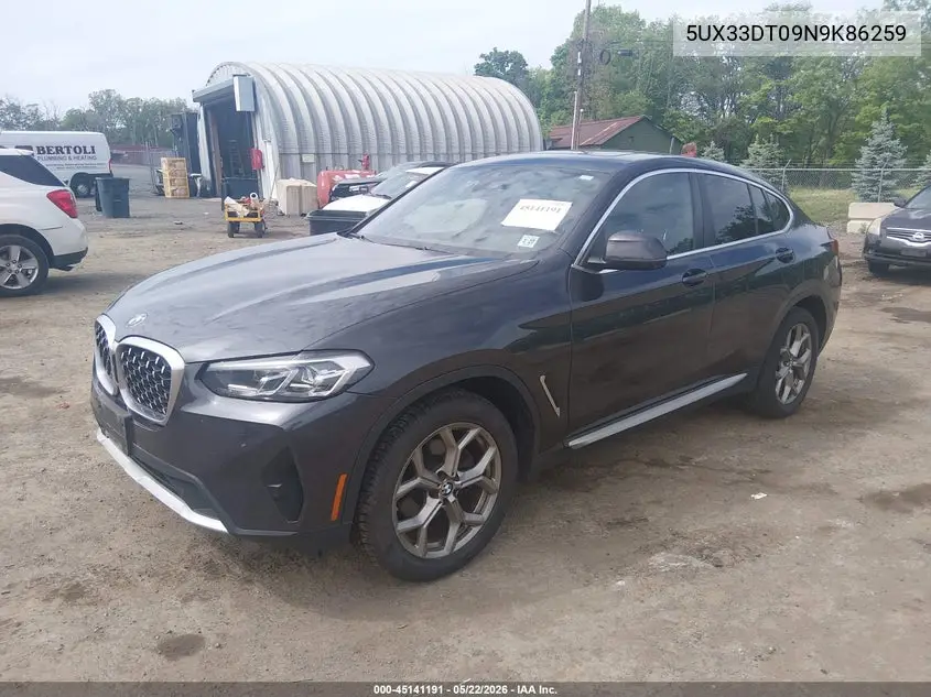 2022 BMW X4 xDrive30I VIN: 5UX33DT09N9K86259 Lot: 45141191