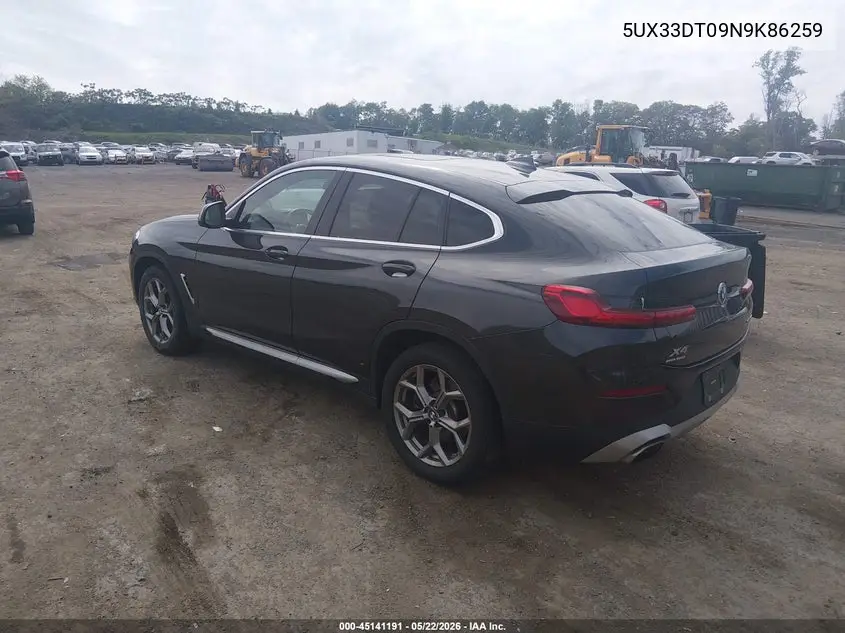 2022 BMW X4 xDrive30I VIN: 5UX33DT09N9K86259 Lot: 45141191
