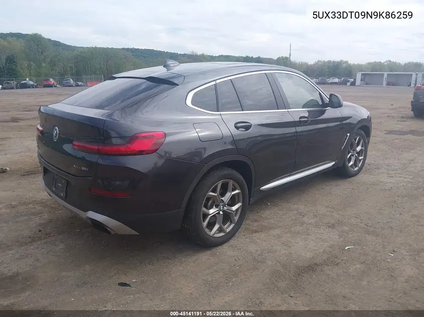 2022 BMW X4 xDrive30I VIN: 5UX33DT09N9K86259 Lot: 45141191