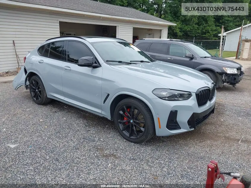 2022 BMW X4 M40I VIN: 5UX43DT03N9L75443 Lot: 45468300