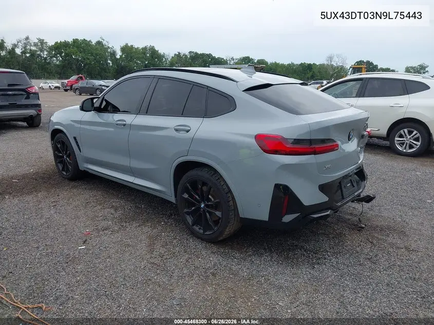2022 BMW X4 M40I VIN: 5UX43DT03N9L75443 Lot: 45468300