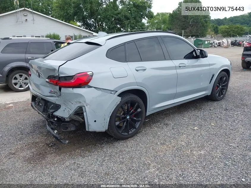 2022 BMW X4 M40I VIN: 5UX43DT03N9L75443 Lot: 45468300