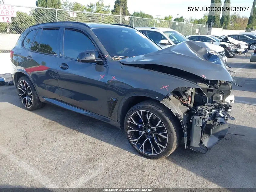 2022 BMW X5 M VIN: 5YMJU0C03N9K36074 Lot: 44939178