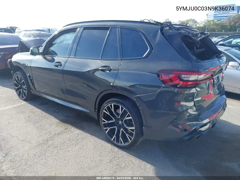 2022 BMW X5 M VIN: 5YMJU0C03N9K36074 Lot: 44939178