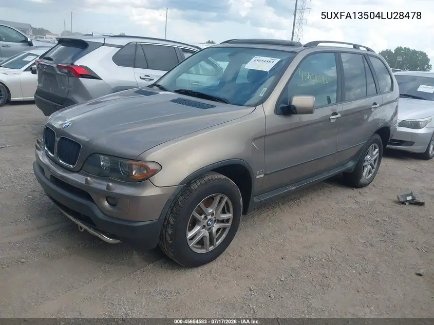 2004 BMW X5 3.0I VIN: 5UXFA13504LU28478 Lot: 45654583