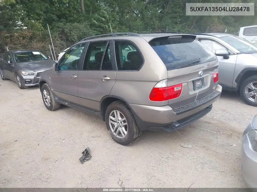 2004 BMW X5 3.0I VIN: 5UXFA13504LU28478 Lot: 45654583