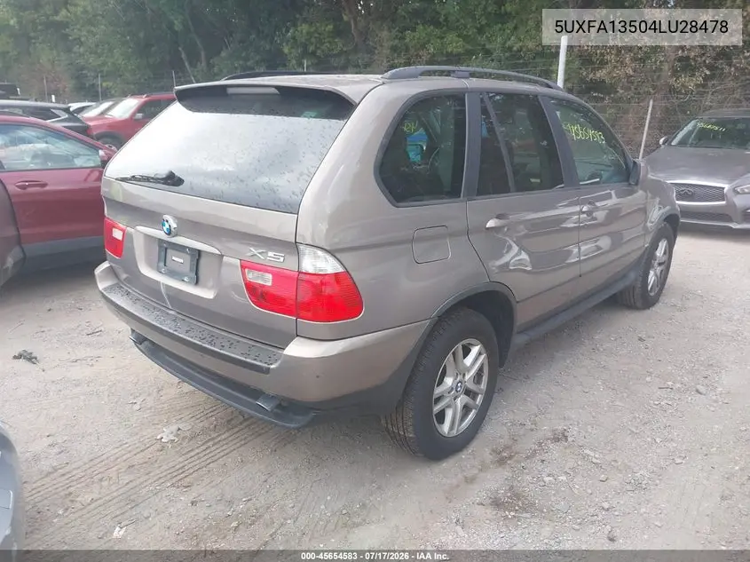 2004 BMW X5 3.0I VIN: 5UXFA13504LU28478 Lot: 45654583