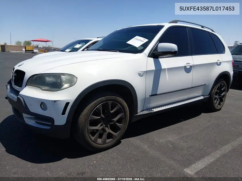 2007 BMW X5 3.0Si VIN: 5UXFE43587L017453 Lot: 45602068