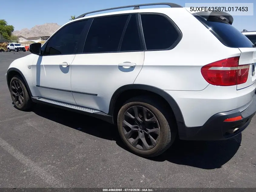 2007 BMW X5 3.0Si VIN: 5UXFE43587L017453 Lot: 45602068