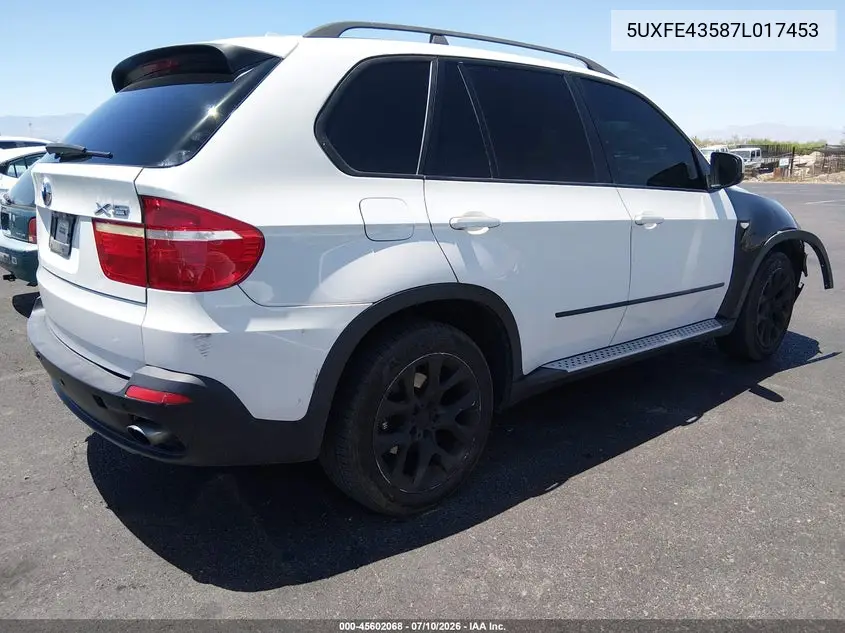 2007 BMW X5 3.0Si VIN: 5UXFE43587L017453 Lot: 45602068