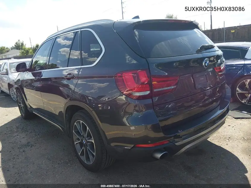 2017 BMW X5 xDrive35I VIN: 5UXKR0C35H0X83086 Lot: 45667400