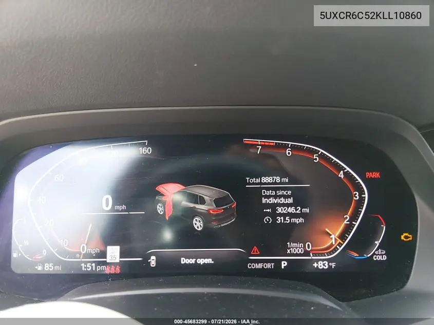 2019 BMW X5 xDrive40I VIN: 5UXCR6C52KLL10860 Lot: 45683299