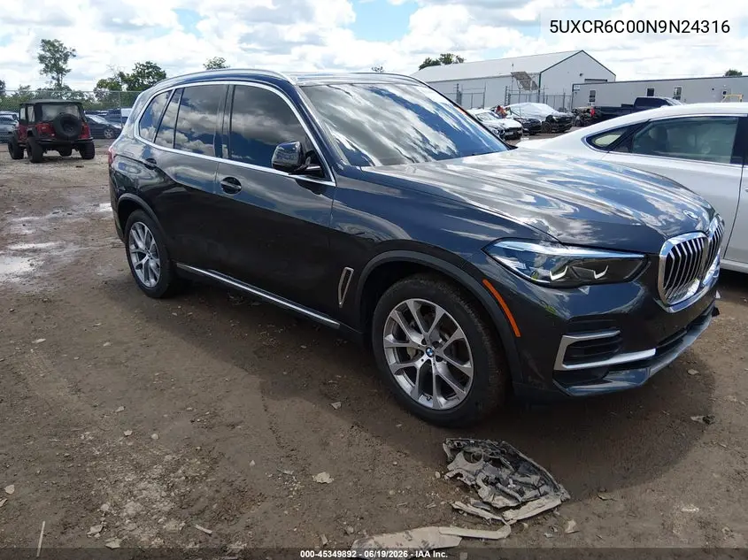 2022 BMW X5 xDrive40I VIN: 5UXCR6C00N9N24316 Lot: 45349892