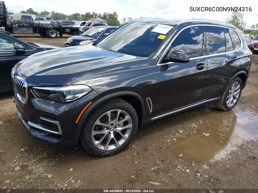 2022 BMW X5 xDrive40I VIN: 5UXCR6C00N9N24316 Lot: 45349892