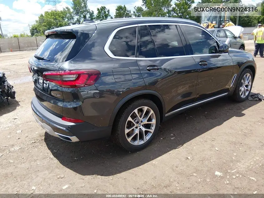 2022 BMW X5 xDrive40I VIN: 5UXCR6C00N9N24316 Lot: 45349892