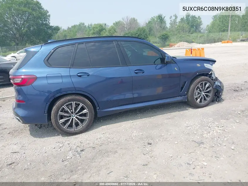 2022 BMW X5 xDrive40I VIN: 5UXCR6C08N9K80351 Lot: 45650660