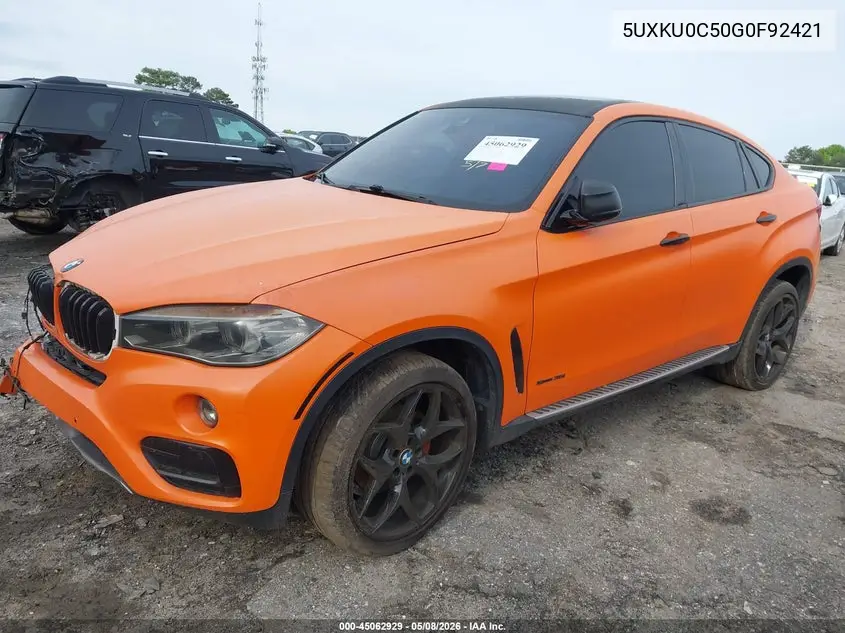 2016 BMW X6 Sdrive35I VIN: 5UXKU0C50G0F92421 Lot: 45062929