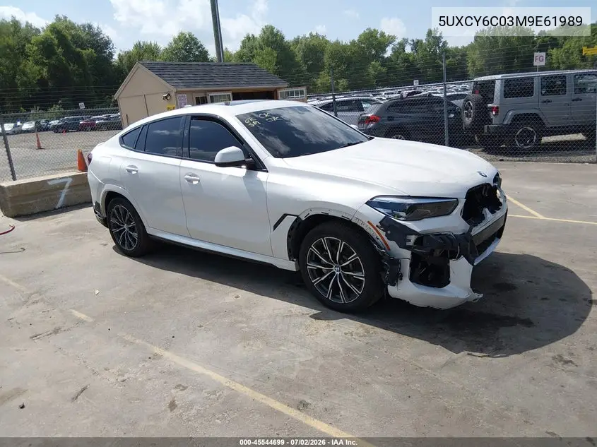 2021 BMW X6 xDrive40I VIN: 5UXCY6C03M9E61989 Lot: 45544699