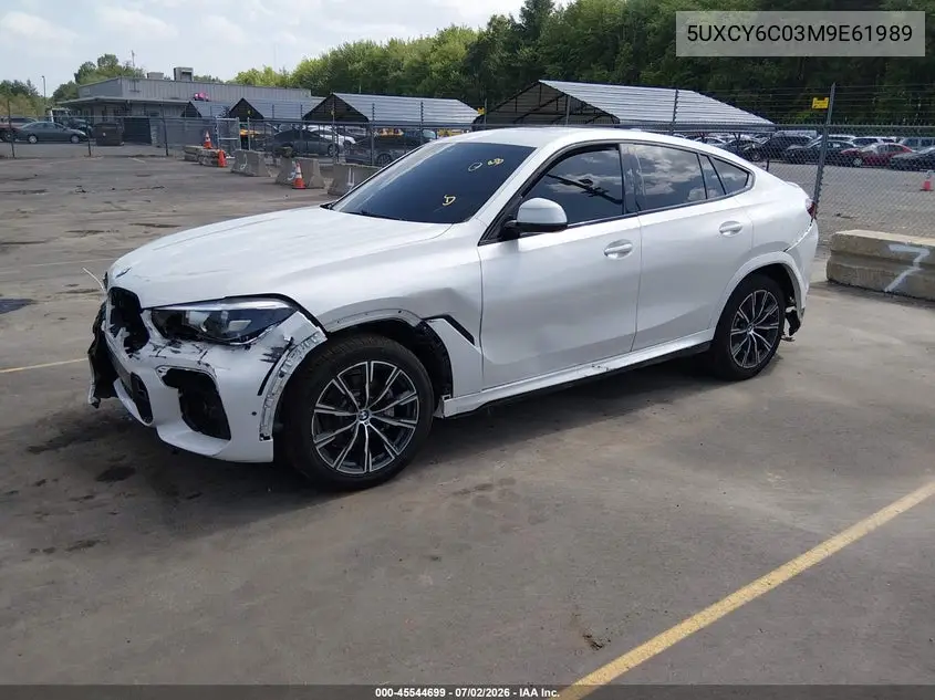 2021 BMW X6 xDrive40I VIN: 5UXCY6C03M9E61989 Lot: 45544699